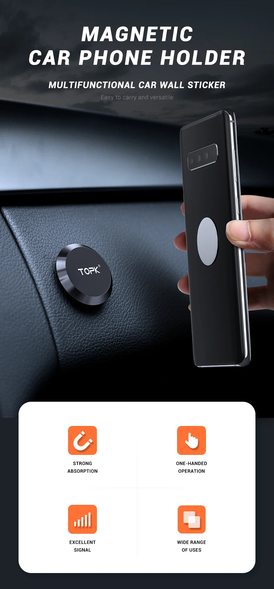 MagGrip™ TOPK Magnetic Car Phone Holder – 360° Dashboard & Air Vent Mount