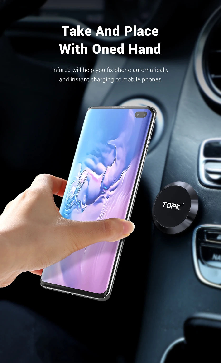 MagGrip™ TOPK Magnetic Car Phone Holder – 360° Dashboard & Air Vent Mount