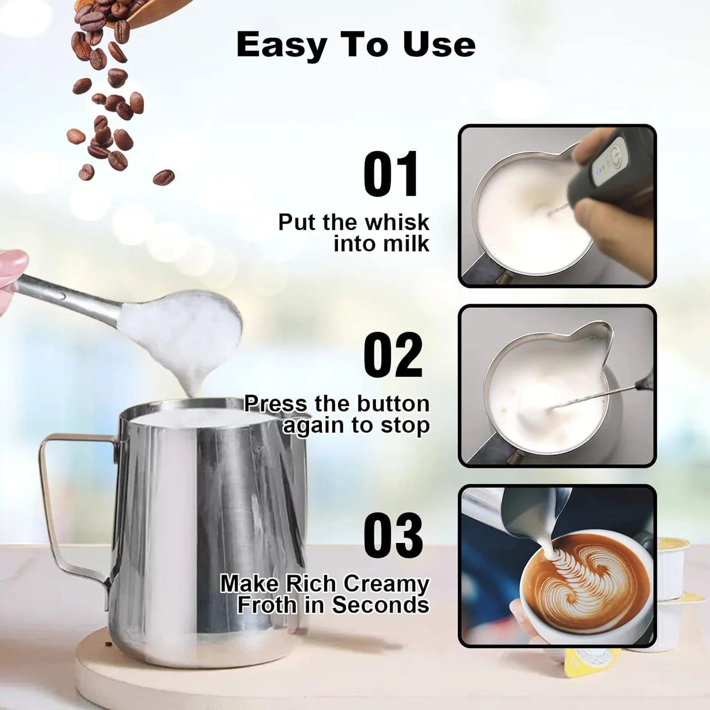 FoamPro™ Electric Milk Frother – USB Rechargeable Coffee & Matcha Mixer