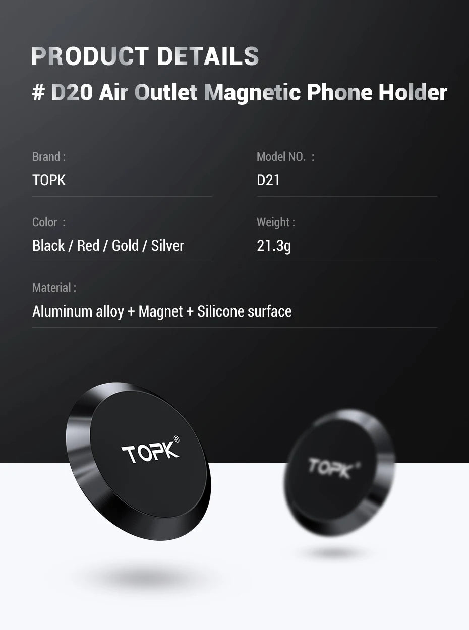 MagGrip™ TOPK Magnetic Car Phone Holder – 360° Dashboard & Air Vent Mount