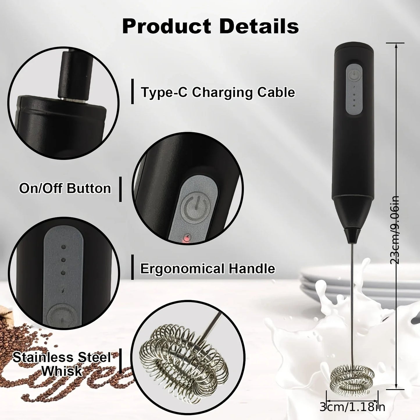 FoamPro™ Electric Milk Frother – USB Rechargeable Coffee & Matcha Mixer